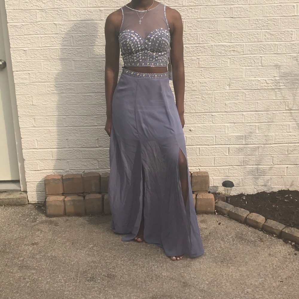Two-piece prom dress.